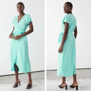 Paris Atelier Other Stories sz 4 Wrap Dress Midi Surplice Side Tie Lyocell Linen